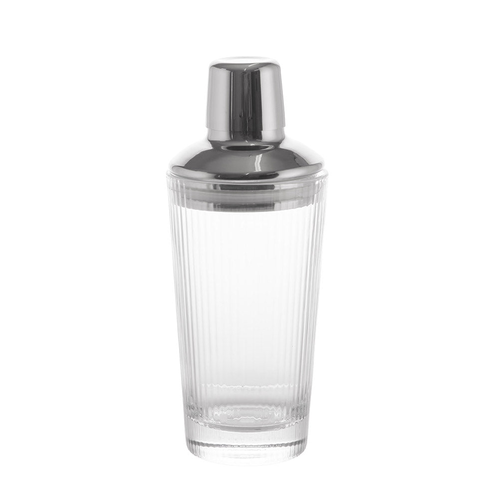 Boston Ribbed Glass 350mL Cocktail Shaker with Silver Finish Lid