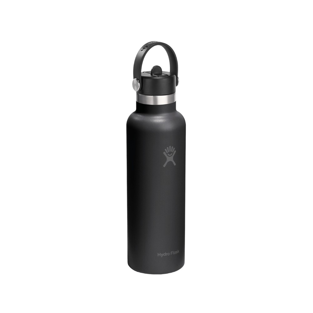 Hydro Flask Standard Mouth Black Bottle with Flex Straw Cap 621ml