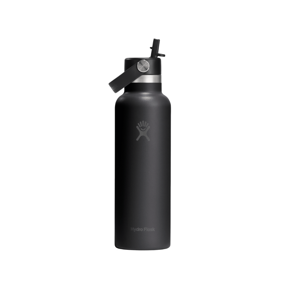Hydro Flask Standard Mouth Black Bottle with Flex Straw Cap 621ml