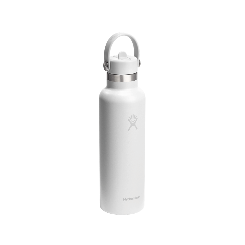 Hydro Flask Standard Mouth White Bottle with Flex Straw Cap 621mL
