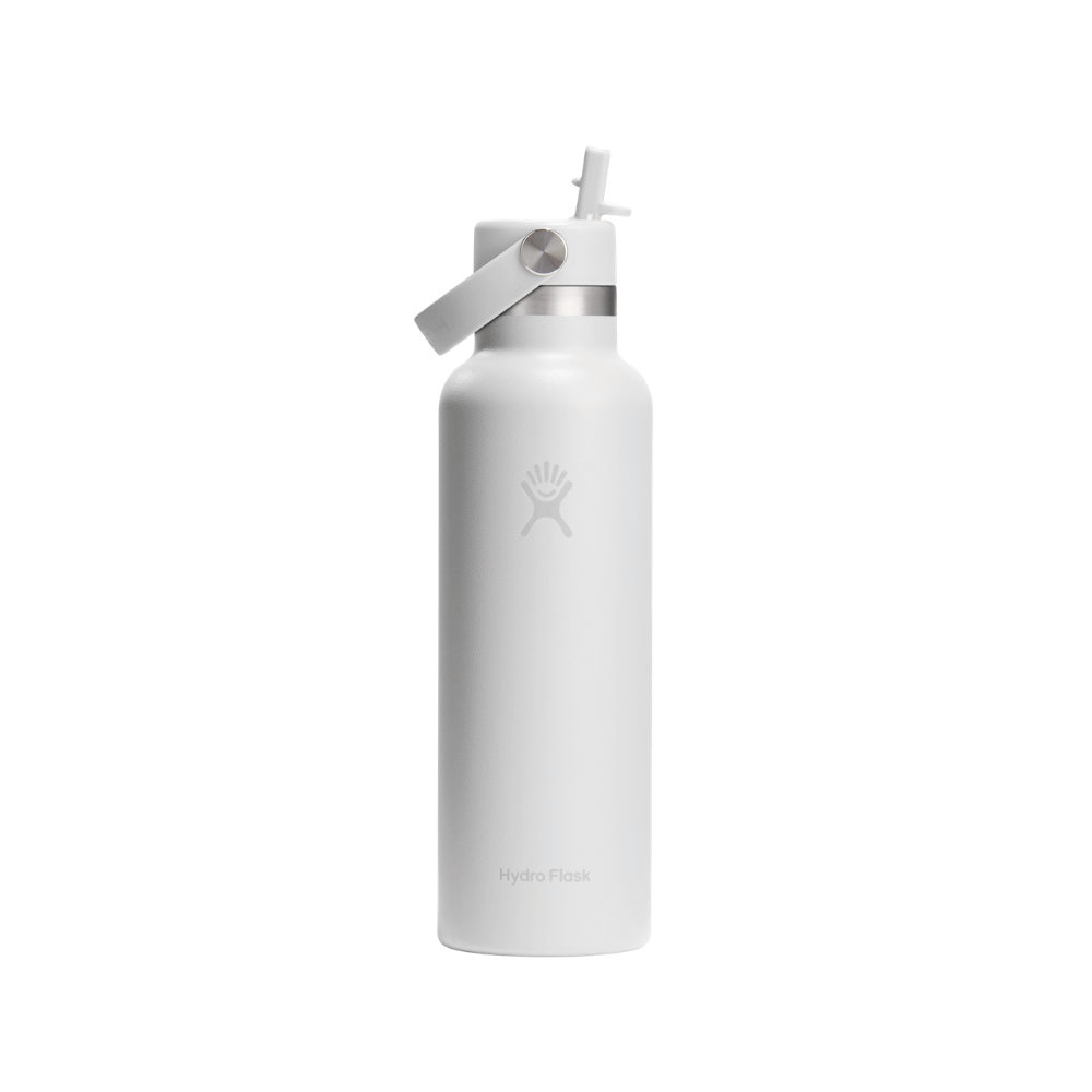 Hydro Flask Standard Mouth White Bottle with Flex Straw Cap 621mL