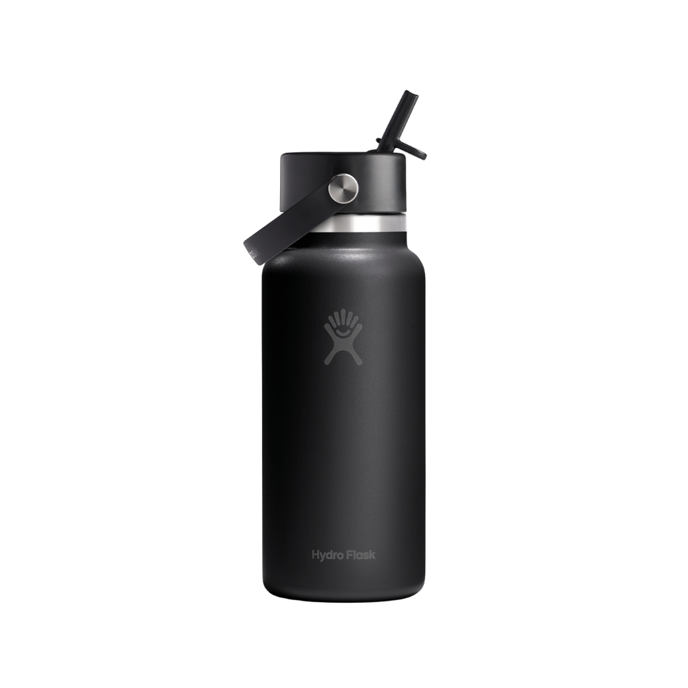 Hydro Flask Wide Mouth Black Bottle with Flex Straw Cap 946ml