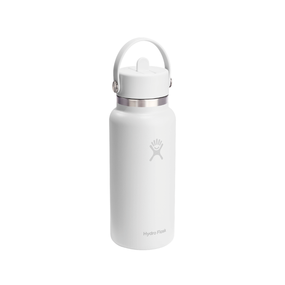 Hydro Flask Wide Mouth White Bottle with Flex Straw Cap 946mL