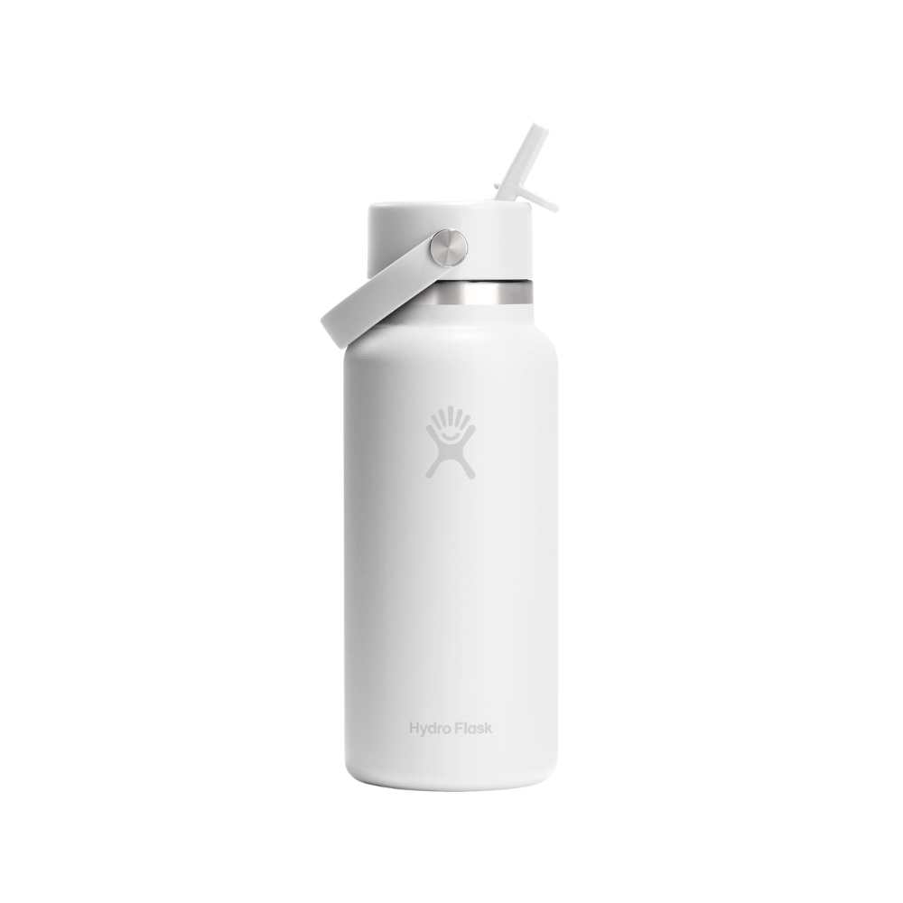 Hydro Flask Wide Mouth White Bottle with Flex Straw Cap 946mL