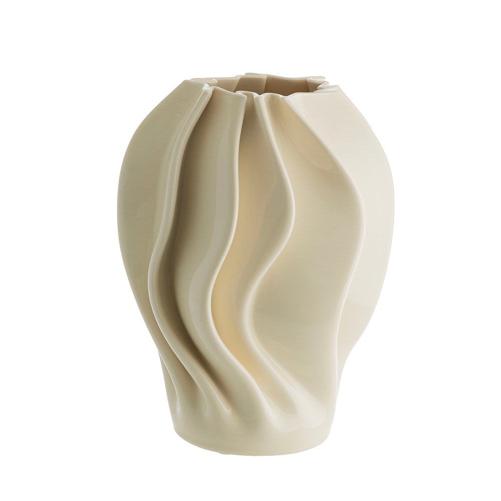 Ivory Wave-Shaped 31x24x24cm 3D Printed Ceramic Vase
