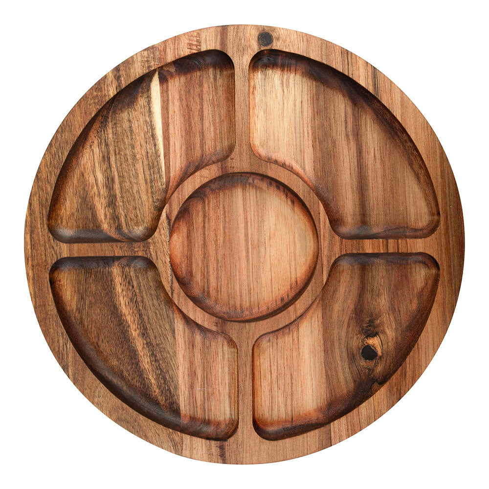 Alfresco Lane Round 5 Compartments Acacia Wood Grazing Platter with Lid