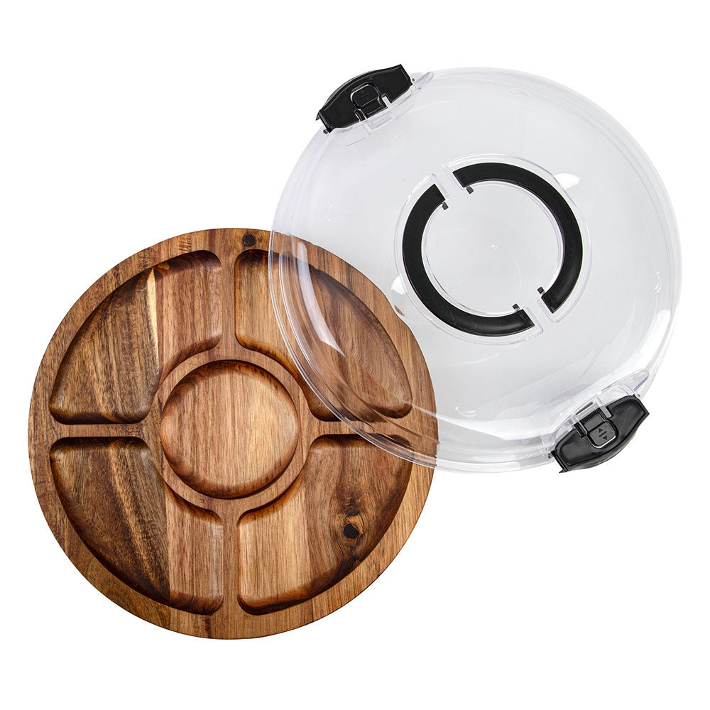 Alfresco Lane Round 5 Compartments Acacia Wood Grazing Platter with Lid
