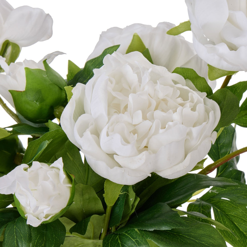 Rogue White 35x34cm Real Touch Peony in Sphere Glass Vase