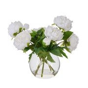 Rogue White 35x34cm Real Touch Peony in Sphere Glass Vase