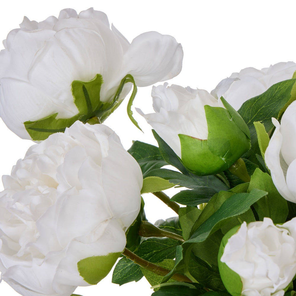 Rogue White 35x34cm Real Touch Peony in Sphere Glass Vase