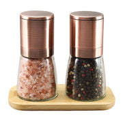 Glass Jar with Copper Top & Tray Gourmet Pepper & Himalayan Salt Mill Set
