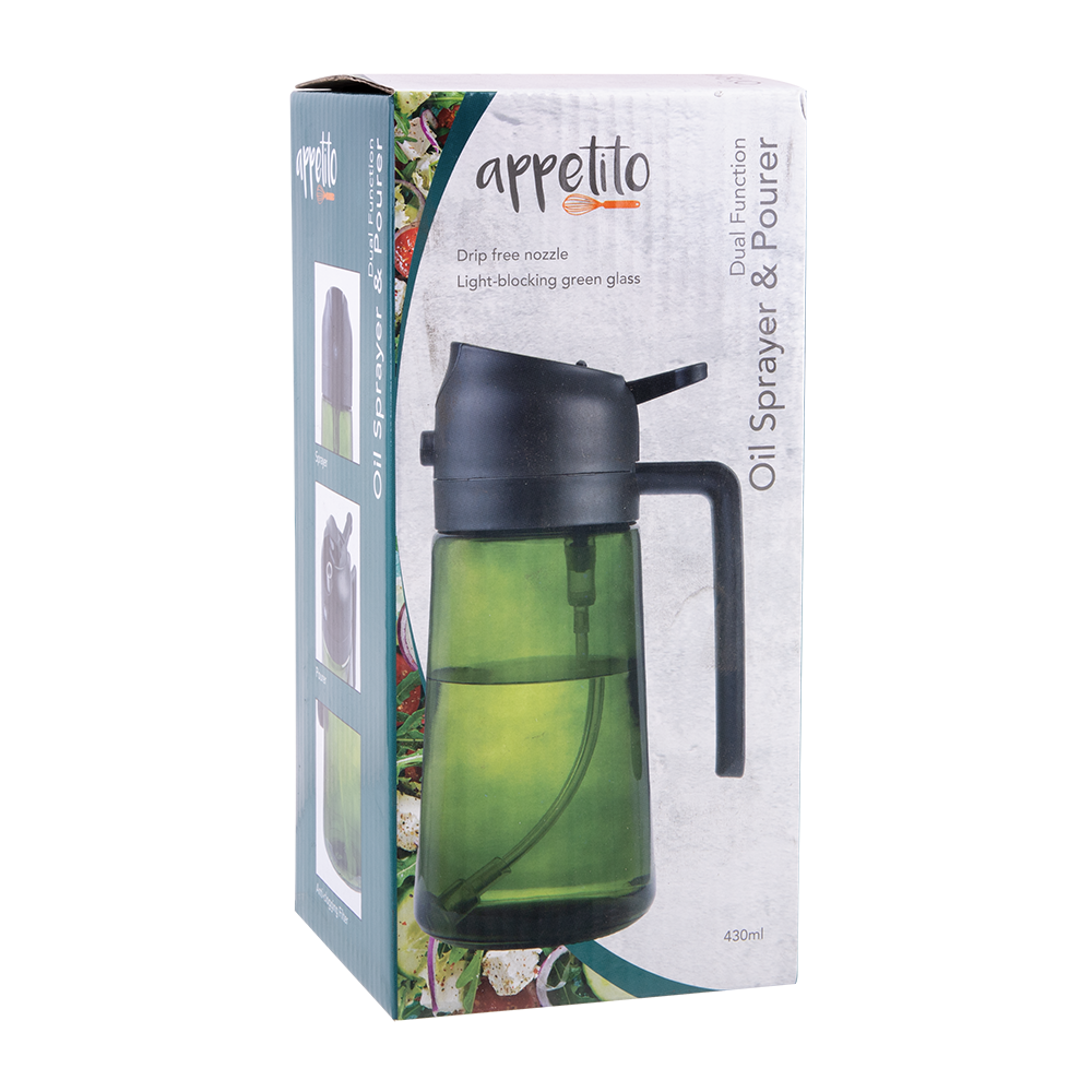 Green 430mL Glass Oil Sprayer & Pourer