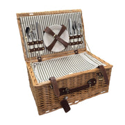 Natural Wicker with Navy & Cream Stripes 2 Person Picnic Basket