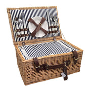 Natural Wicker with Navy & Cream Stripes 4 Person Picnic Basket