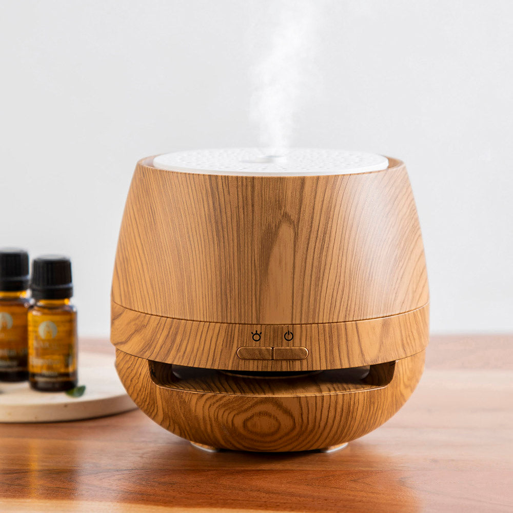 Rechargeable White & Woodgrain Ultrasonic Bluetooth Diffuser