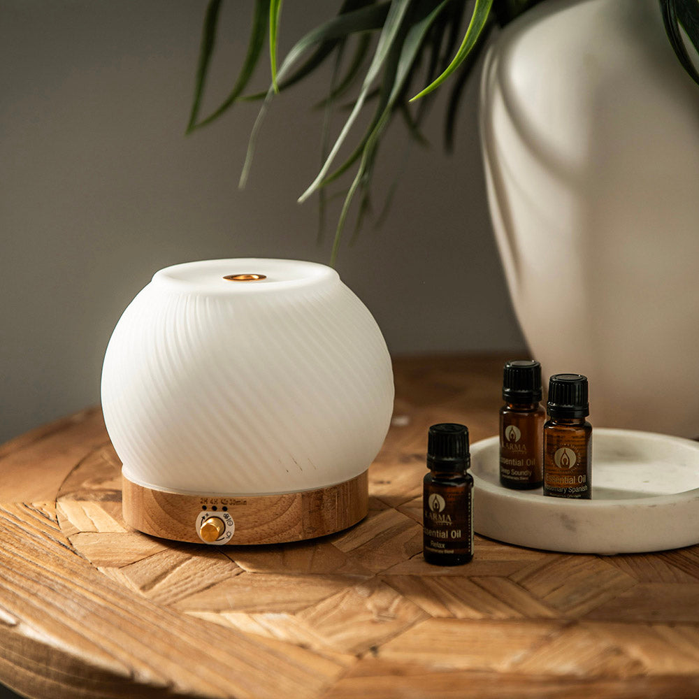 Karma Living Ribbed Glass & Wood Ultrasonic Diffuser