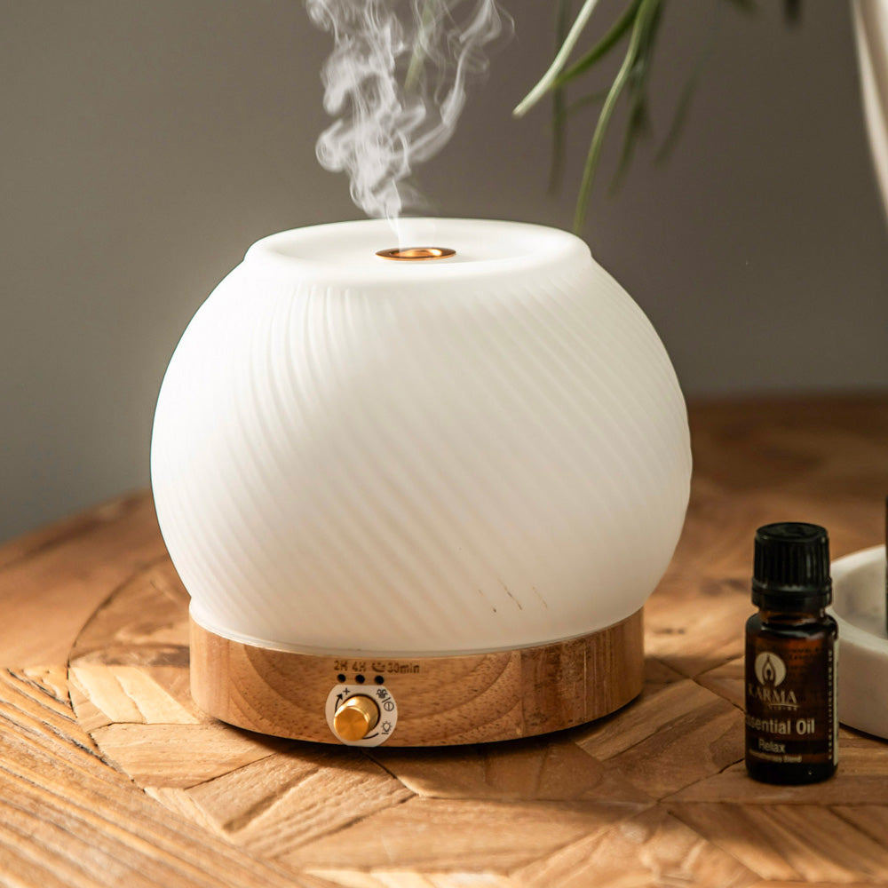 Ribbed Glass & Wood Ultrasonic Diffuser