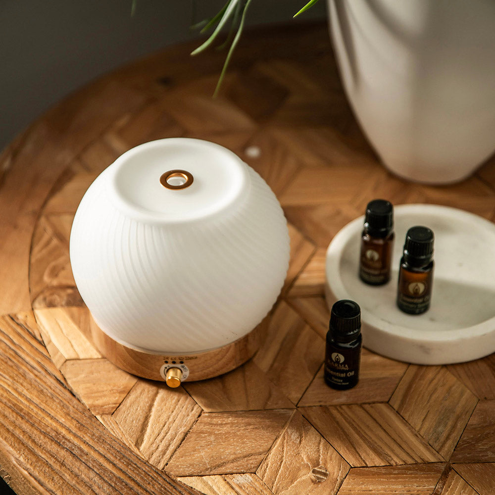 Karma Living Ribbed Glass & Wood Ultrasonic Diffuser