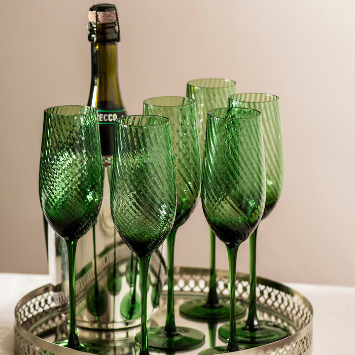 Champagne Flute Swirl Emerald Green 270ml