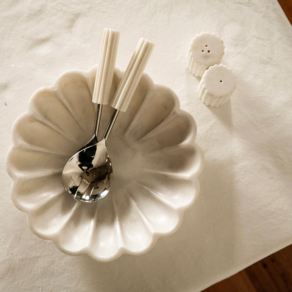 Salad Server Set with White Marble Handle