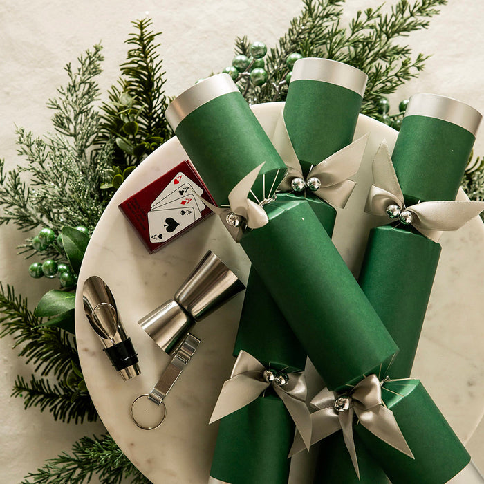 Christmas Bon Bons Luxury Box 8 Matte Green with Silver Ribbon