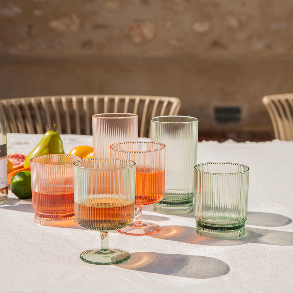 MS Ribbed Green Wine Glass
