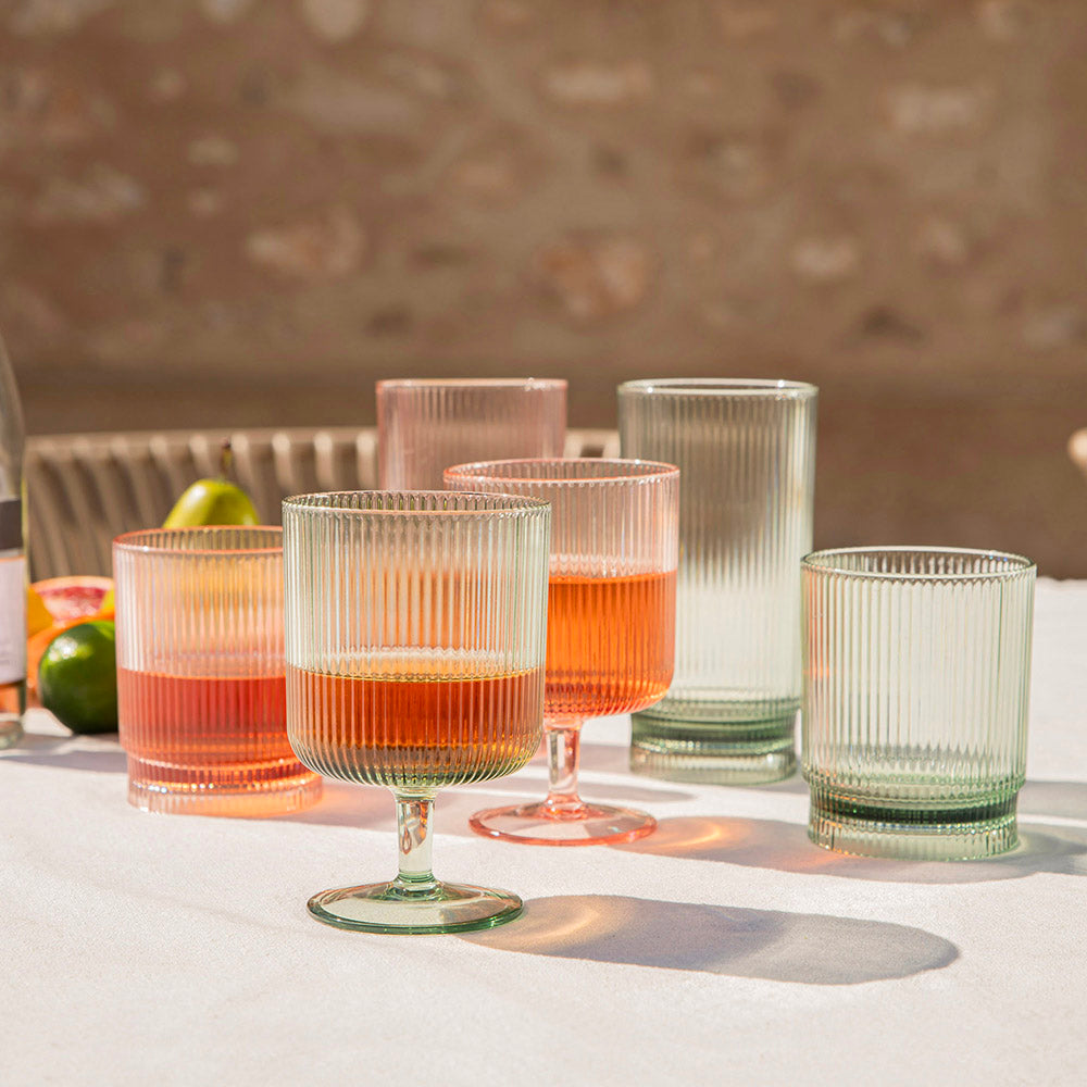 MS Ribbed Green Wine Glass