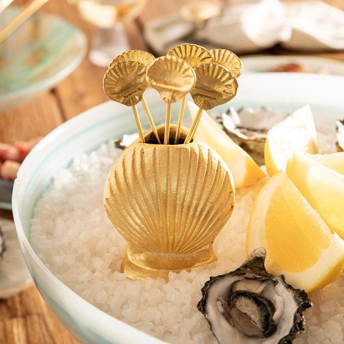 Brass Food Picks Shell Pack/6