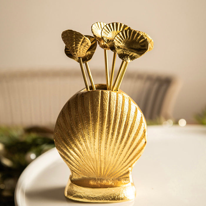 Brass Food Picks Shell Pack/6