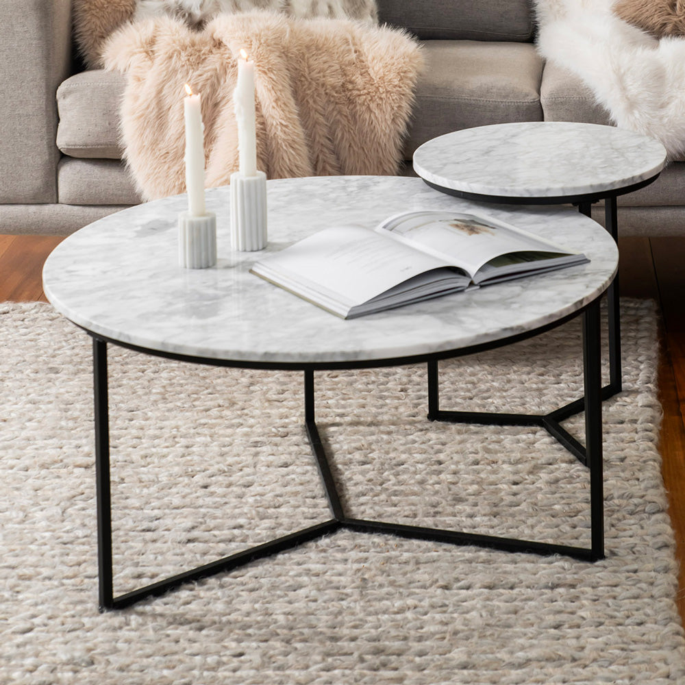 Coffee Table Marble/Metal White Black