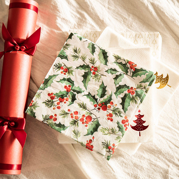 Paper Napkin Xmas Holly 33cm Pack/20