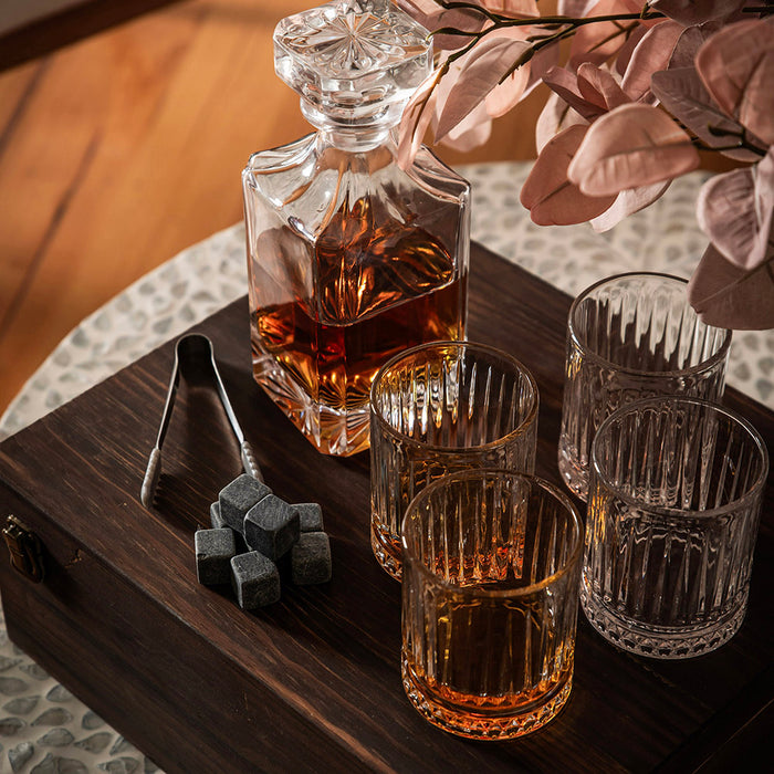 Whiskey Set Decanter with Glasses & Ice Stones Boxed