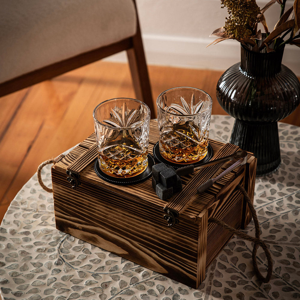 Boxed Whisky Set - Glasses with Coasters & Ice Stones