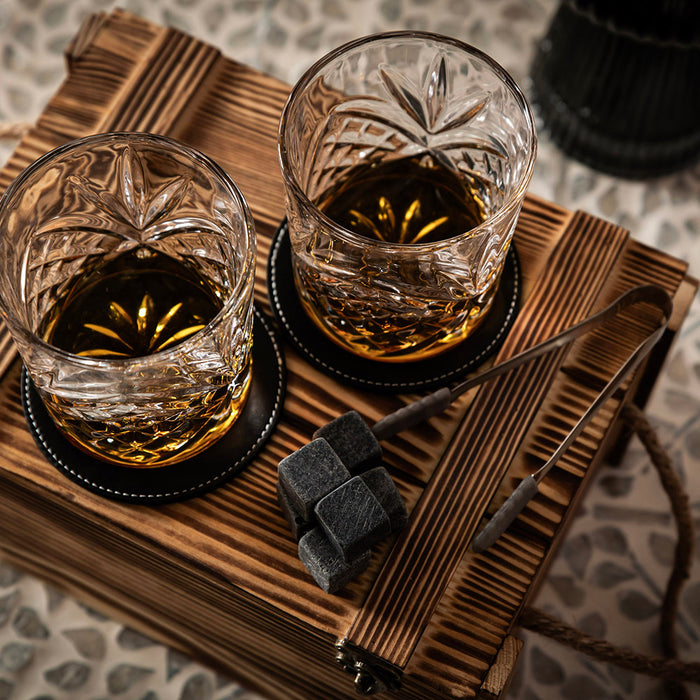 Whiskey Set Glasses with Coasters & Ice Stones Boxed