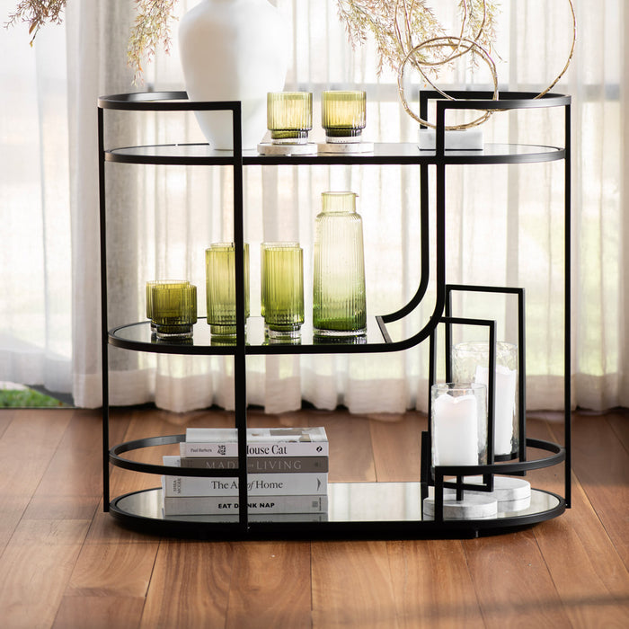 DRINKS TROLLEY Iron/Mirror Matte Black 83x84.5x47cm