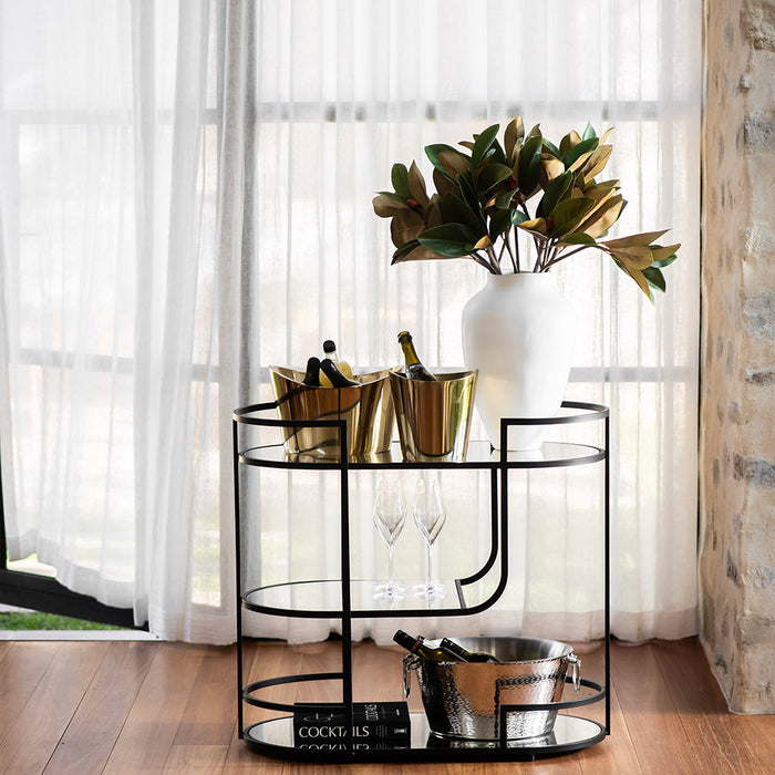 DRINKS TROLLEY Iron/Mirror Matte Black 83x84.5x47cm