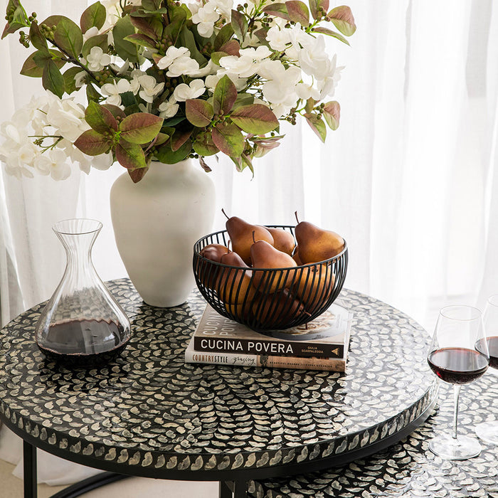 COFFEE TABLE Capiz Inlay Black/White Leaves 80x45cm (Large)