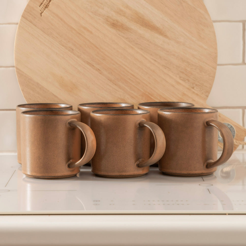 Stoneware Mug Set Straight Leather