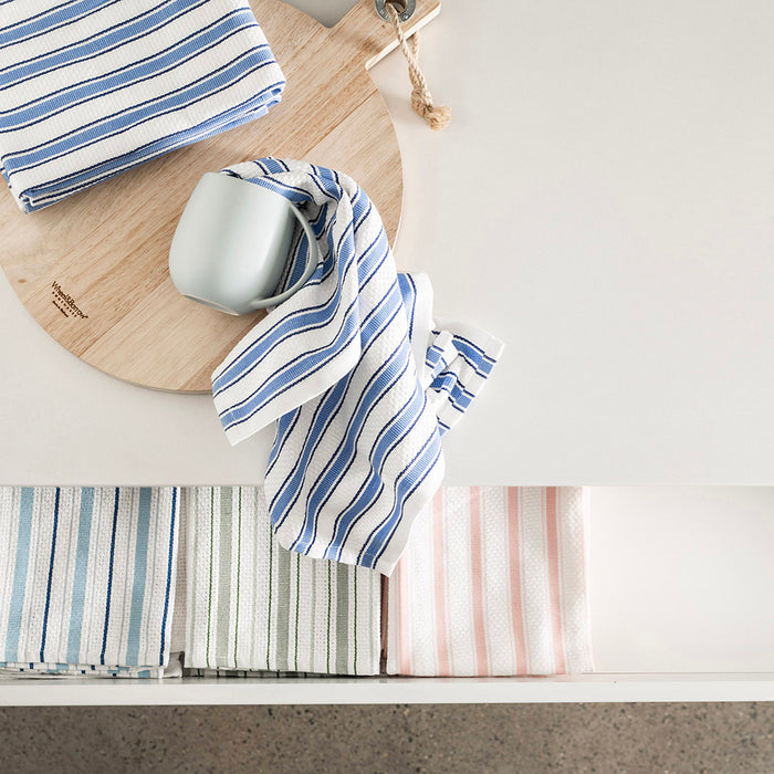 Tea Towel Set/4 Pink & White Stripe