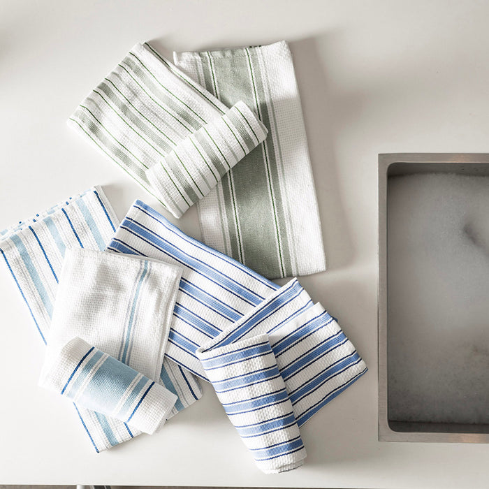 Tea Towel Set/4 Classic Green & White Stripe