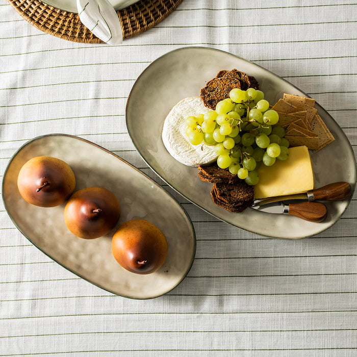 Stoneware Platter Oval Olive Green 31x18cm