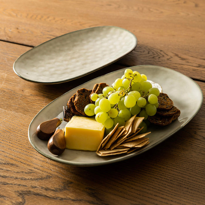 Stoneware Platter Oval Olive Green 31x18cm