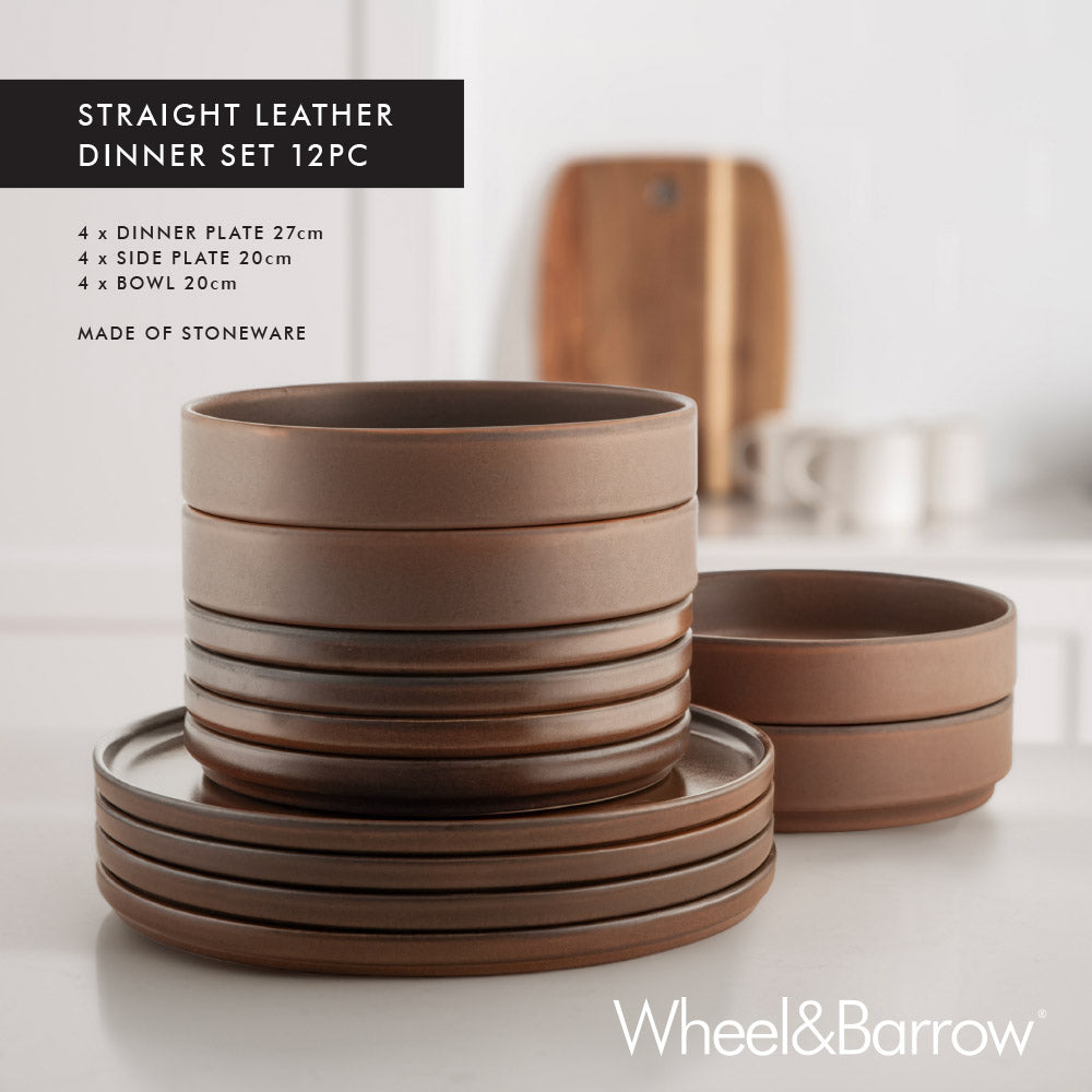 Straight Leather 12pc Stoneware Dinner Set