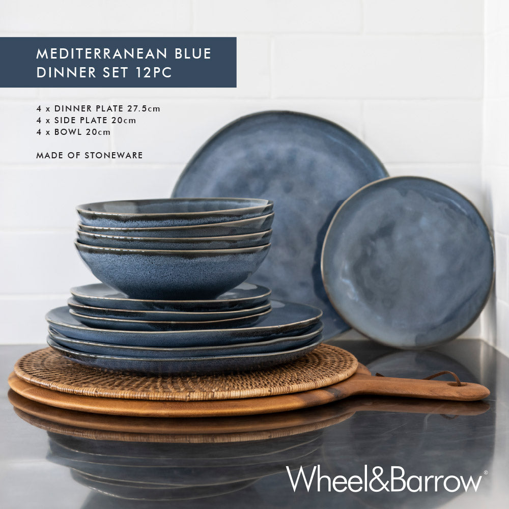 Mediterranean Blue 12pc Stoneware Dinner Set