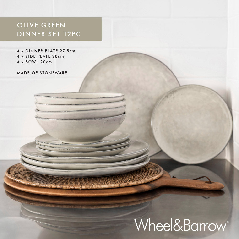 Olive Green 12pc Stoneware Dinner Set