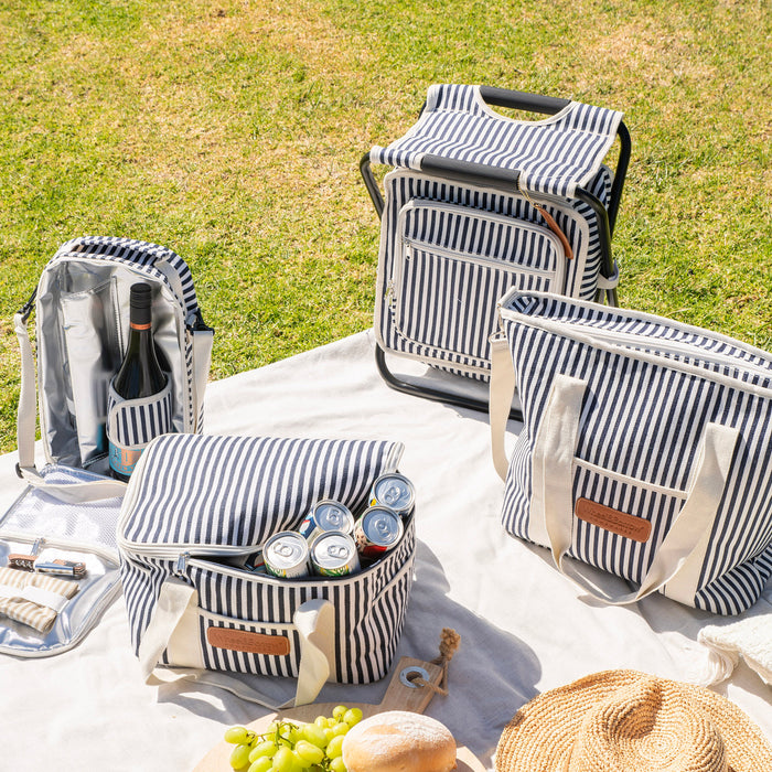 PICNIC COOLER STOOL Navy/Cream Stripe 21x10x33cm