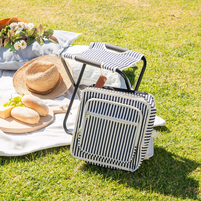 PICNIC COOLER STOOL Navy/Cream Stripe 21x10x33cm