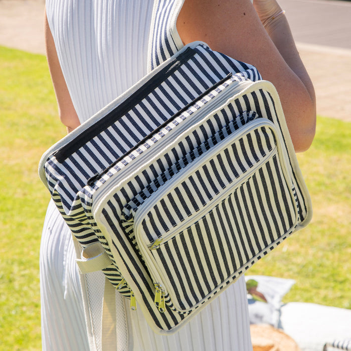 PICNIC COOLER STOOL Navy/Cream Stripe 21x10x33cm