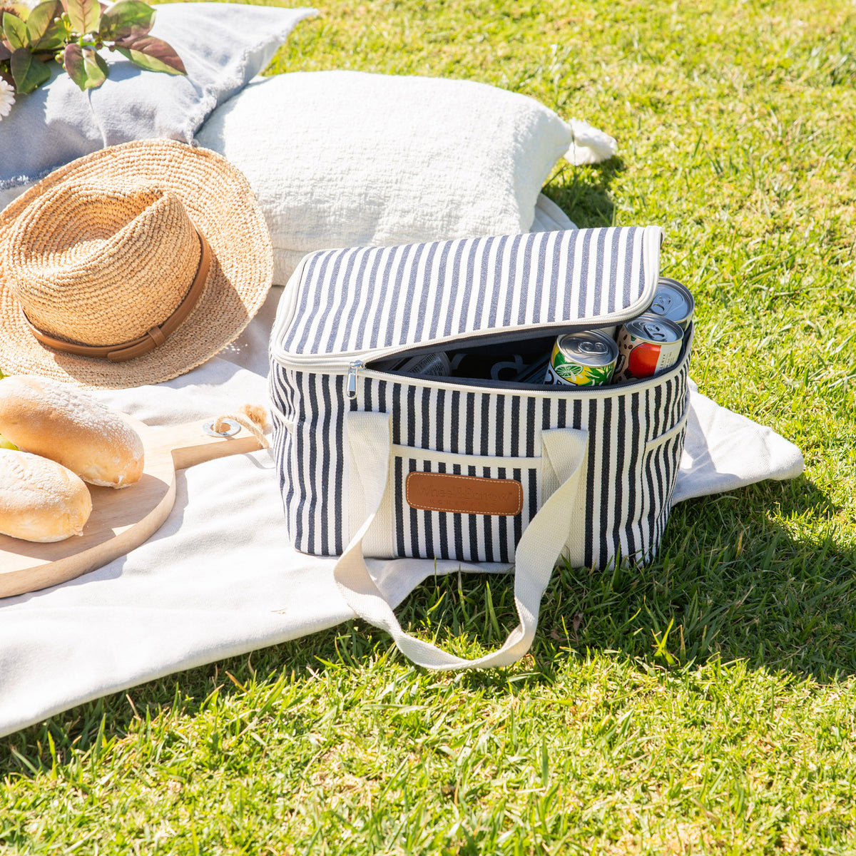 Navy & Cream Stripe Picnic Cooler Bag