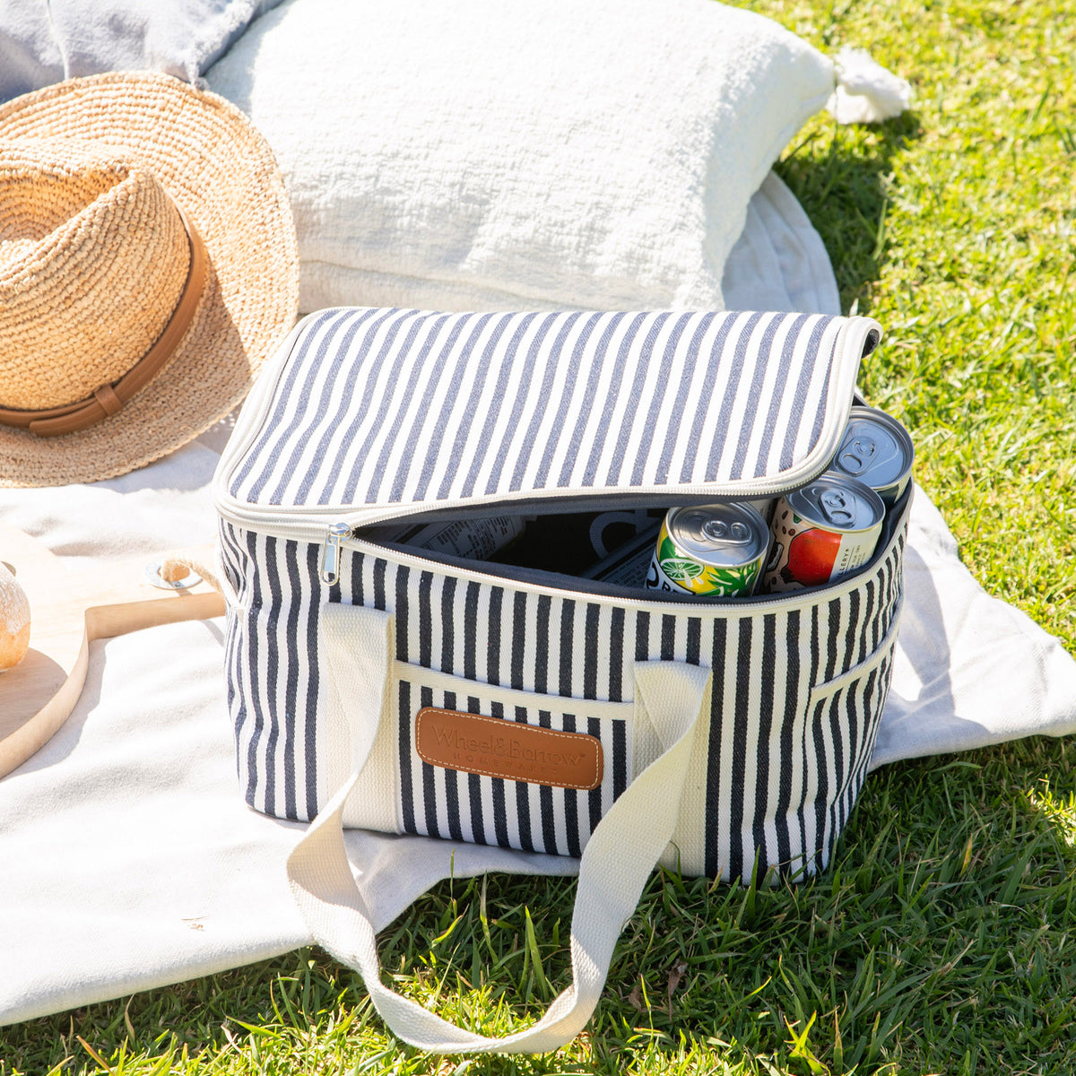 Navy & Cream Stripe Picnic Cooler Bag